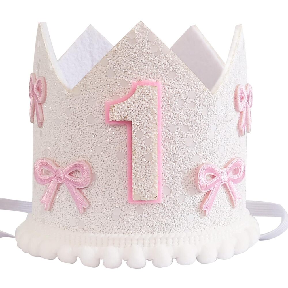 9656 Pink Bow 1st Birthday Hat Girls 1st Birthday Crown, Bow Themed First